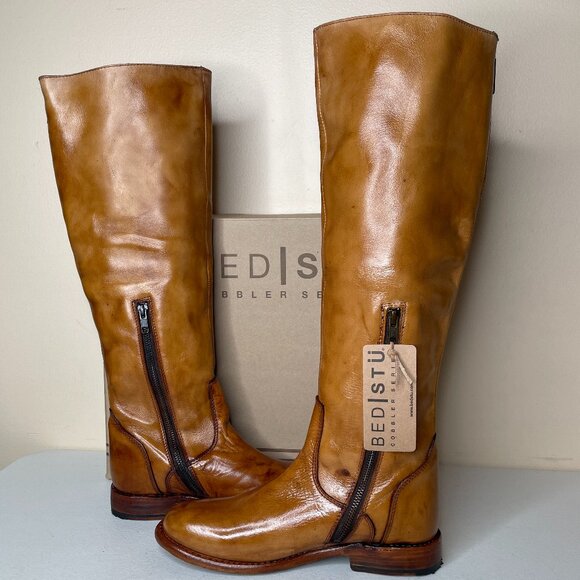 BED STU Tess Distressed Tan Leather Tall Riding Boots BEDSTU Size 8 - Picture 2 of 16